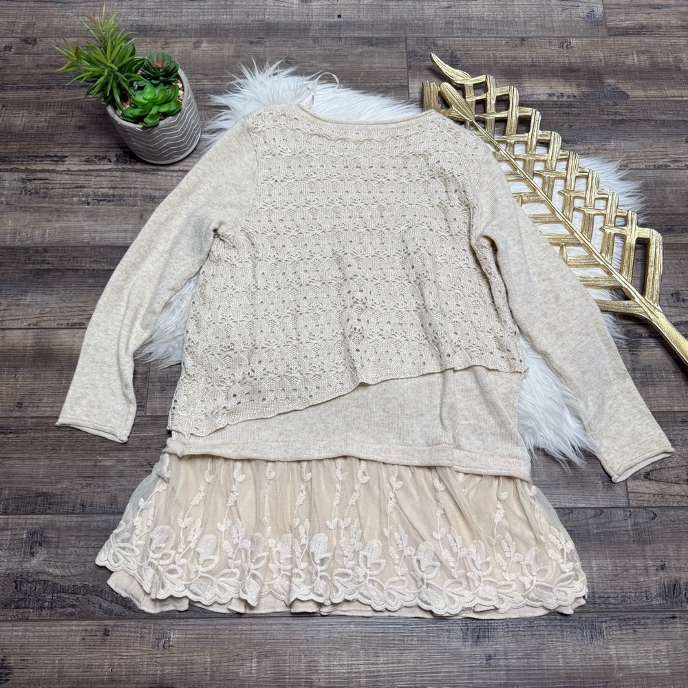 John Mark Cream Lace Layer Knit Sweater - Picture 4 of 9